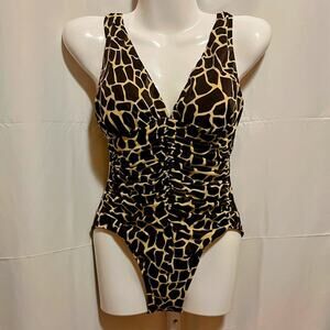 Miraclesuit Bathing Suit 8 Animal Print Giraffe One Piece Tummy Control Ruched